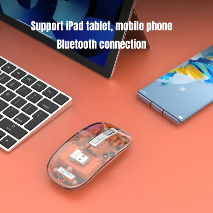 Wireless Transparent Tri Mode Mouse BT 2.4ghz Rechargeable Type C Silent Office Mouse for Laptop and Tablet