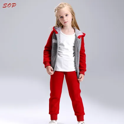 New fashion girls clothing set sweatshirt with hoody outfit winter children clothing set
