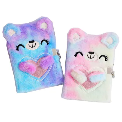 Cute Plush Bear A5 Diary Kawaii Notebook with Lock - BTS Gift