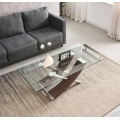 Mesa de café de vidrio con base de acero inoxidable