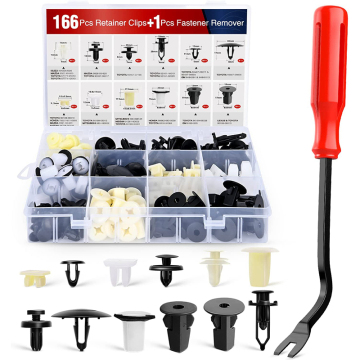 Universal 166PCS Fasteners Rivet Assorted Auto Push Bumper Retainer Clips Kit for Cars