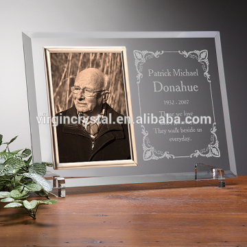 Wholesale custom crystal glass photo frame foe grandfather birthday gift