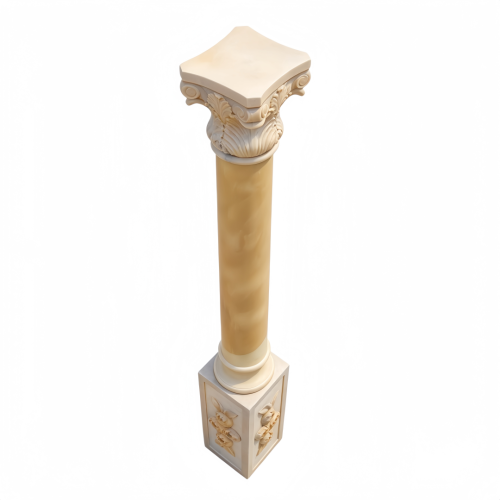 Natural Marble Roman Column Ornate Rose Relief Sculpture