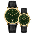 Raw Gemstone Malachite Dial Leather Quartz Couple Watch