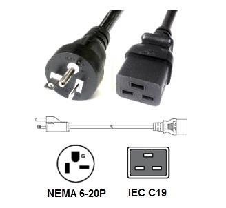 Well-received More Practical US 3pin IEC60320 C19 to NEMA 6-20P Power Cord with UL Certification