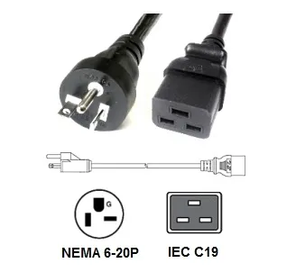 Well-received More Practical US 3pin IEC60320 C19 to NEMA 6-20P Power Cord with UL Certification