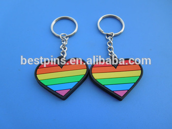 plastic gay pride couple key ring, heart shaped rainbow keychains