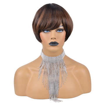Short Straight Pixie Cut Wig Ombre Color 1B 30 Brazilian Virgin Hair Bob Wigs Human Hair None Lace Wig