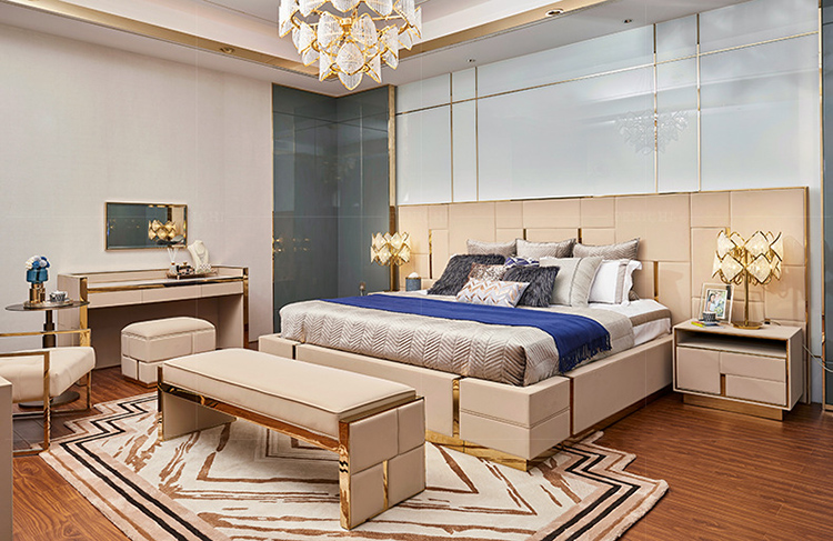 Mga kasangkapan sa silid -tulugan na katad King size master bed room luxury royal leather malaking headboard silid -tulugan para ibenta