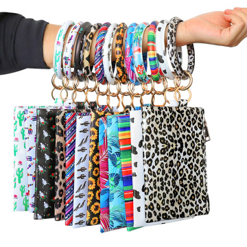 Hotsale Black Gold Silver PU Leather Bangle Wrist Bag with Keychain
