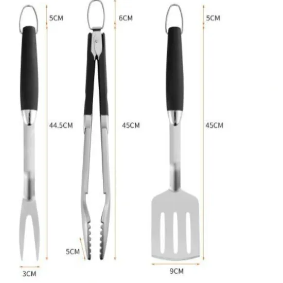 3PCS Stainless Steel BBQ Kitchen Grill Tools for Grilling Cooking Barbecue Camping