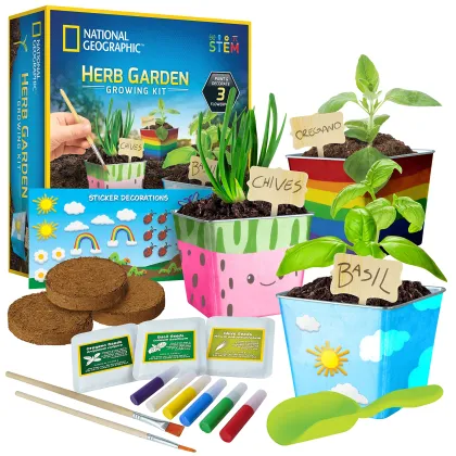 National Geographic Kids Herb Growing Kit: DIY Garden Set with Paint and Stickers