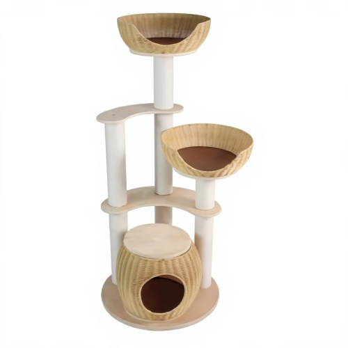 Natural Wood Cat Tree Tower Luxury Indoor Cat Scratcher 1 Level Condo Simple Pet Furniture Eco Friendly Design Christmas