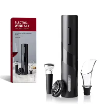 4-in-1 Electric Wine Bottle Opener Gift Set with Foil Cutter, Wine Stopper, and Preserver - Nice Packaging for Men