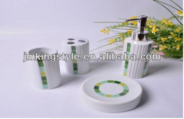 bathroom set- 4pcs,ceramic with decoration,green,blue