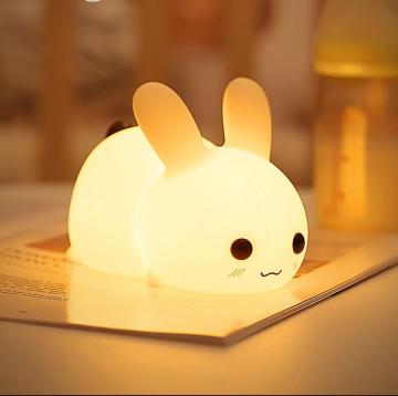 Cute Bunny LED Night Light with Touch Switch - Portable Silicone Night Lamp for Baby Room, Bedroom, Living Room, Camp