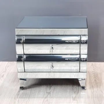Mirrored Glass Curved Drawer Cabinet