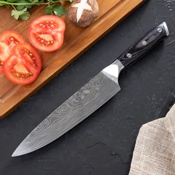 Professional German High Carbon Stainless Steel Chef Knife - 8 Inch Super Sharp Blade with Pakka Wood Handle