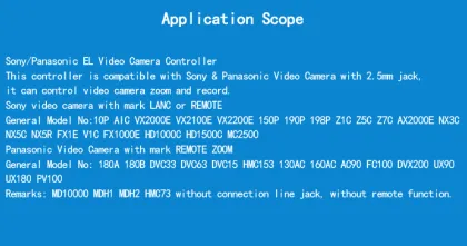 Hot Sell Remote Controller for Sony and Panasonic Cameras - Zoom and Record with 2.5mm Jack