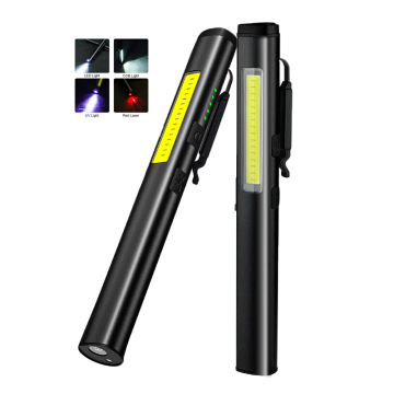 Portable 3-in-1 UV LED Pen Flashlight with Laser Pointer, USB Rechargeable