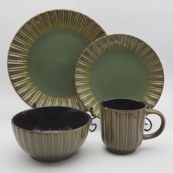 Luxury Reactive Glaze deep green Ceramic Stoneware Dinner Set Dinnerware Set