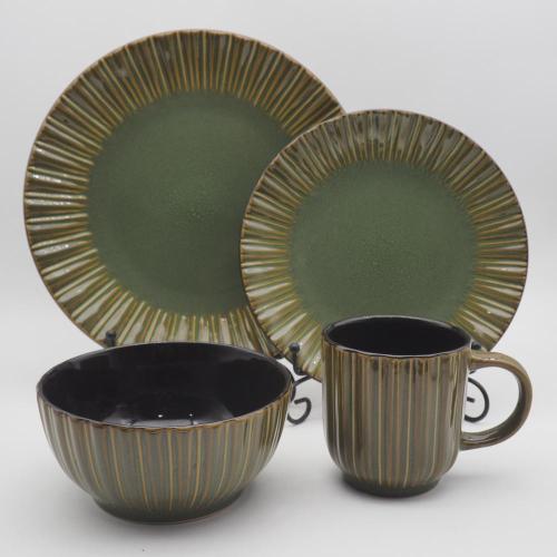 Luxe reactief glazuur diep groene keramisch steengoed diner set servies set