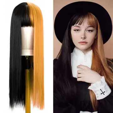 Drop Shipping Black And Yellow Halloween Cosplay Long Straight Ombre Two Color Part Synthetic Wig For Cosplay