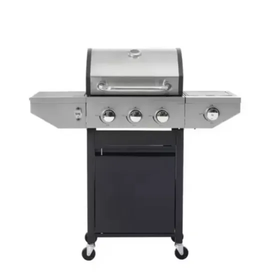 Commercial Gas Grill 4 Burner+1 Side Burner Stainless Steel Smokeless Gas Garden Party Barbecue Machine with Trolley