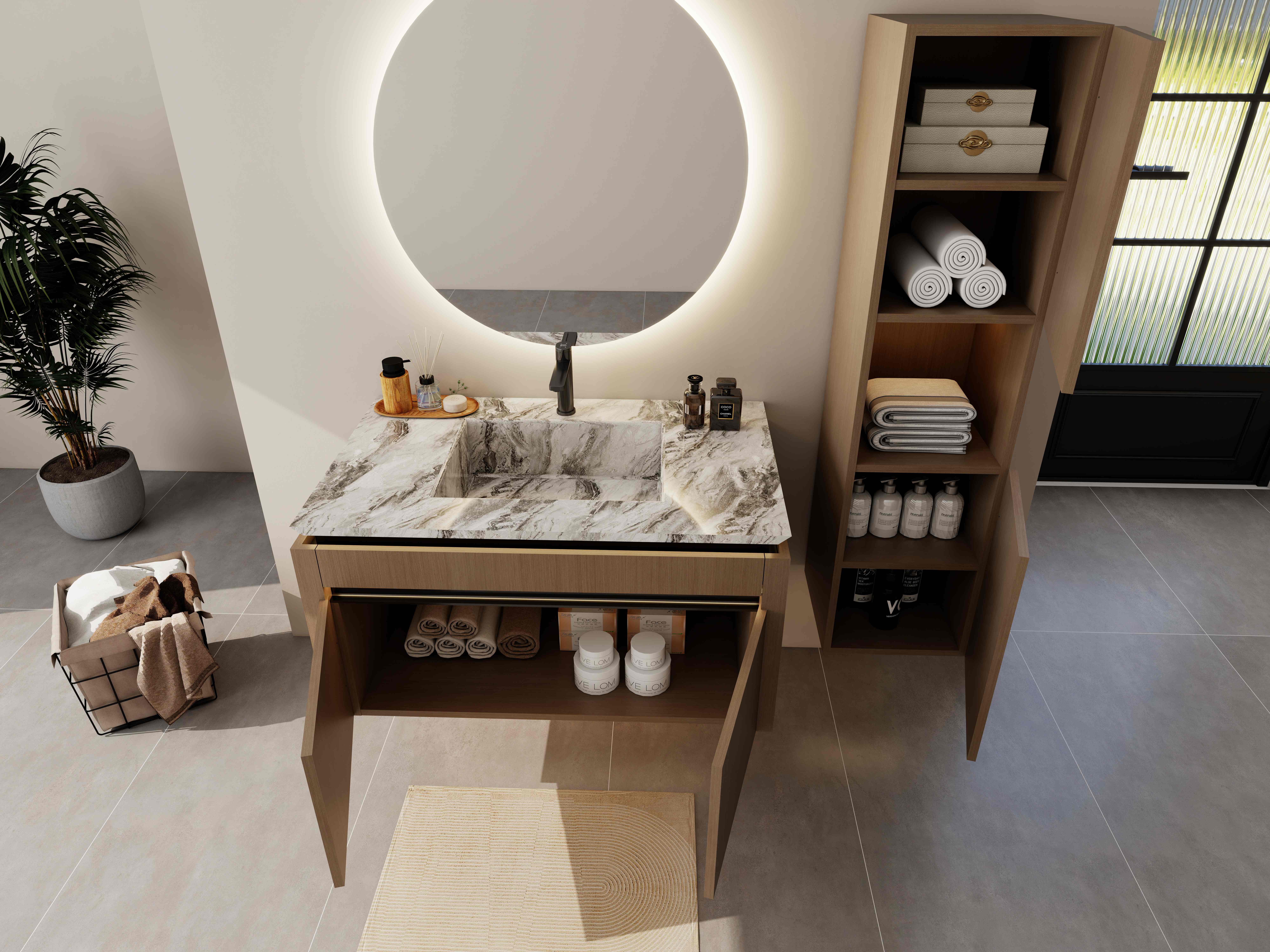 Роскошное хранение тщеславия для ванной комнаты из нержавеющей стали