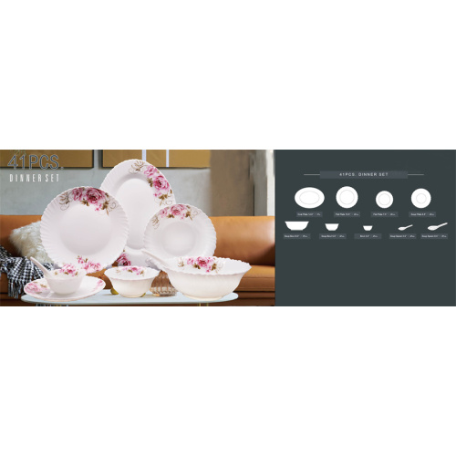 41PCS Heat Resistant Print Opal Glass Dinner Sets
