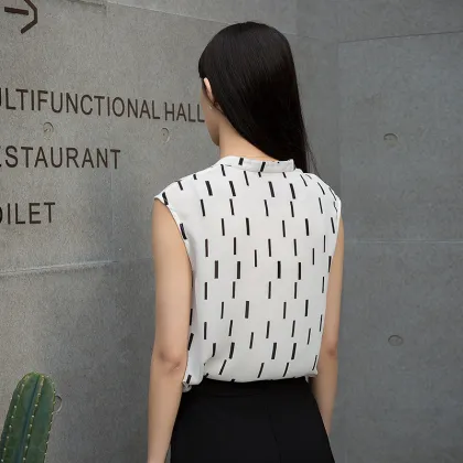 Ladies chiffon sleeveness shirt,womens V neck woven shirt,Ladies V neck sleeveness shirt,Ladies fashion shirt