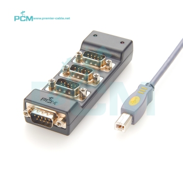 Industrial USB2.0 4-Port RS232 DB9 COM Hub with LED Indicators: Serial Cable for Enhanced Connectivity and Visibility