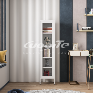 White Steel High Legged Single Bookcase
