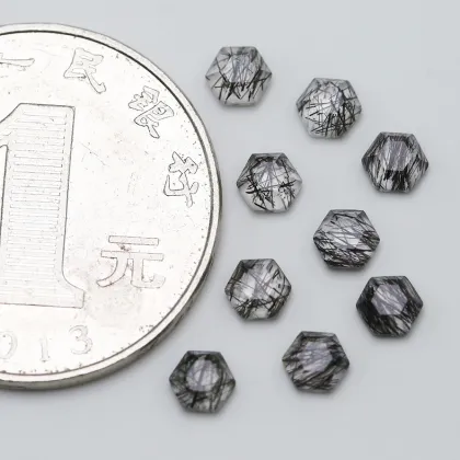 Natural Black Hair Crystal Hexagonal Shape Crystal Gemstone