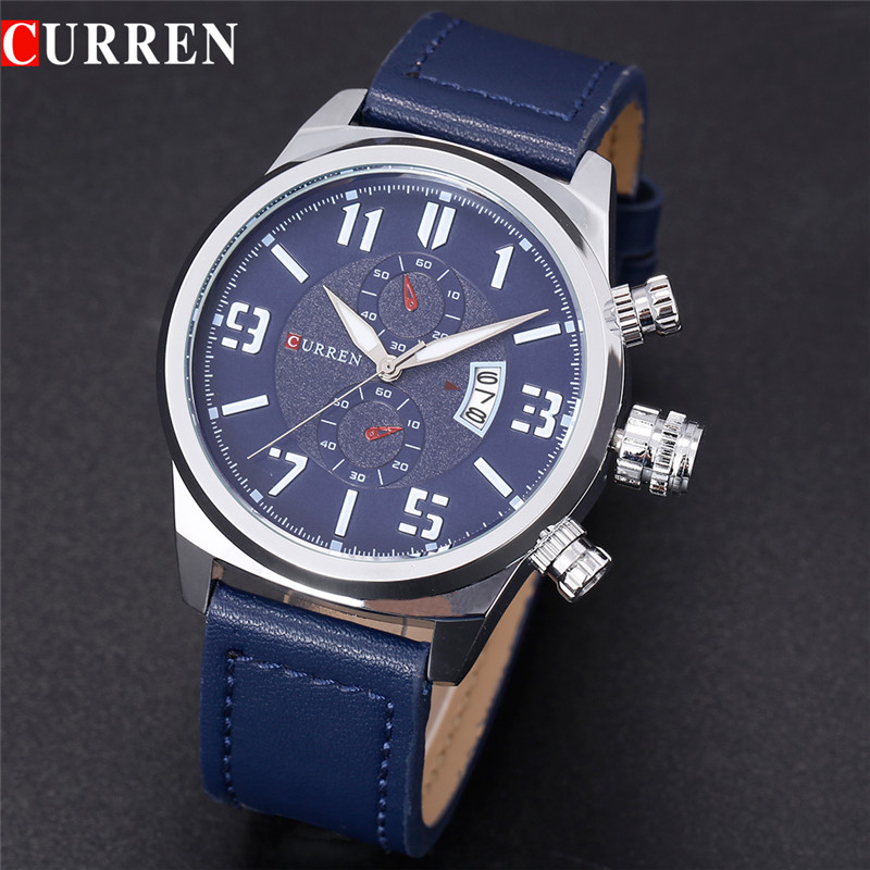 curren antique watch alloy case with leather belt wristwatch