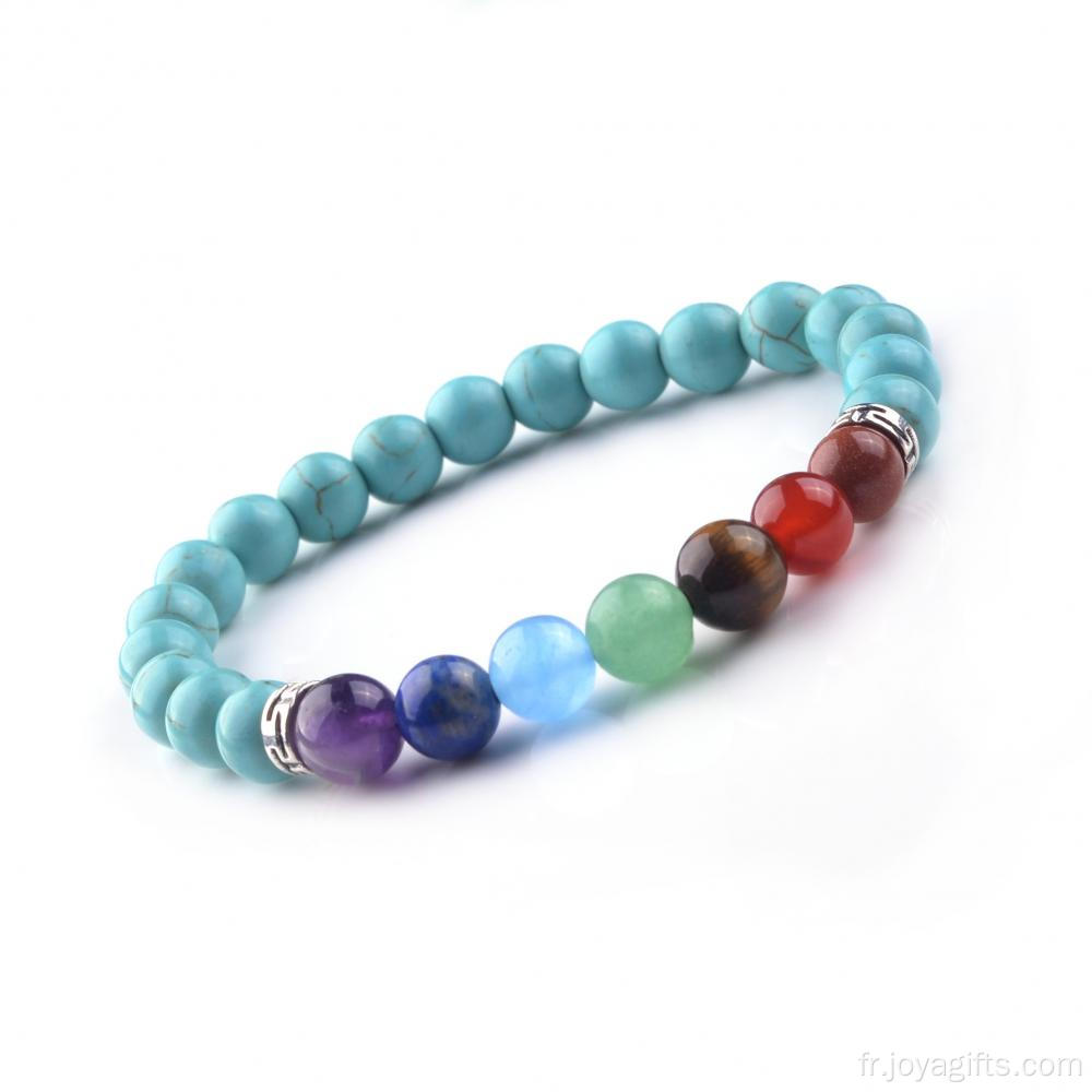 Turquoise Naturelle Pierre Perles Bracelet 8MM 7 Chakra Hommes Femmes Bracelets Bijoux