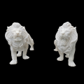 Premium Hand-Carved Marble Lion Sculpture Duo