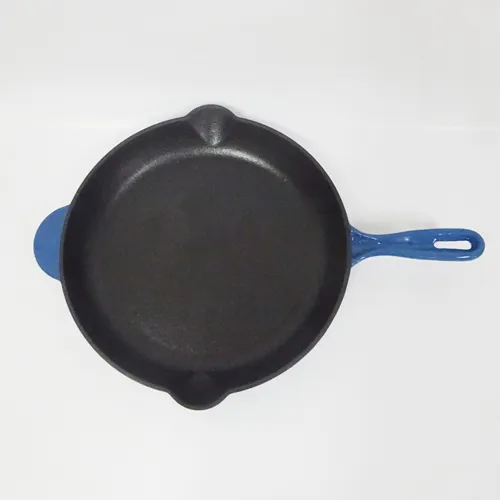Blue Enamel Round Cast Iron Griddle Pan/Frying Pan