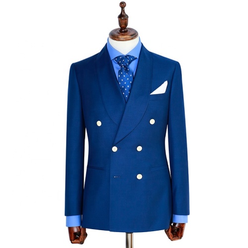 High End Tailored Double Breasted Navy Wool Suit
