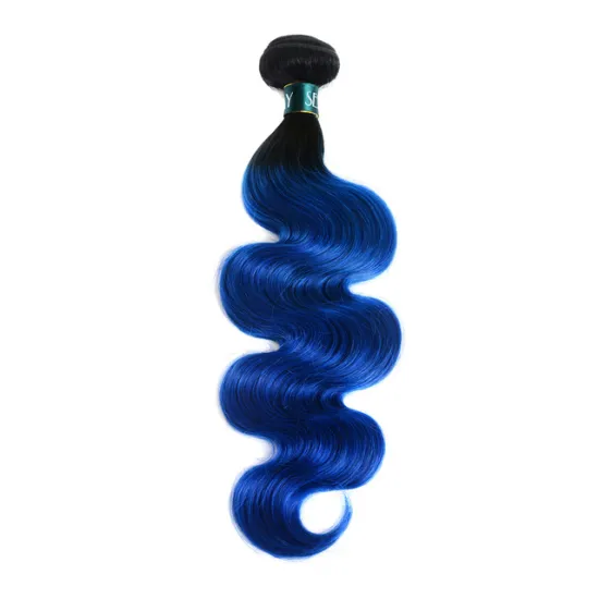 Wholesale Peruvian 100% Human Hair Unprocessed 1b/Blue Ombre Color Body Wave Hair Bundles Virgin Cuticle Aligned Hair Extension