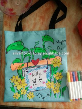 New products! Wholesale color your own custom shopping bags, kids drawing diy bag with 6 color markers