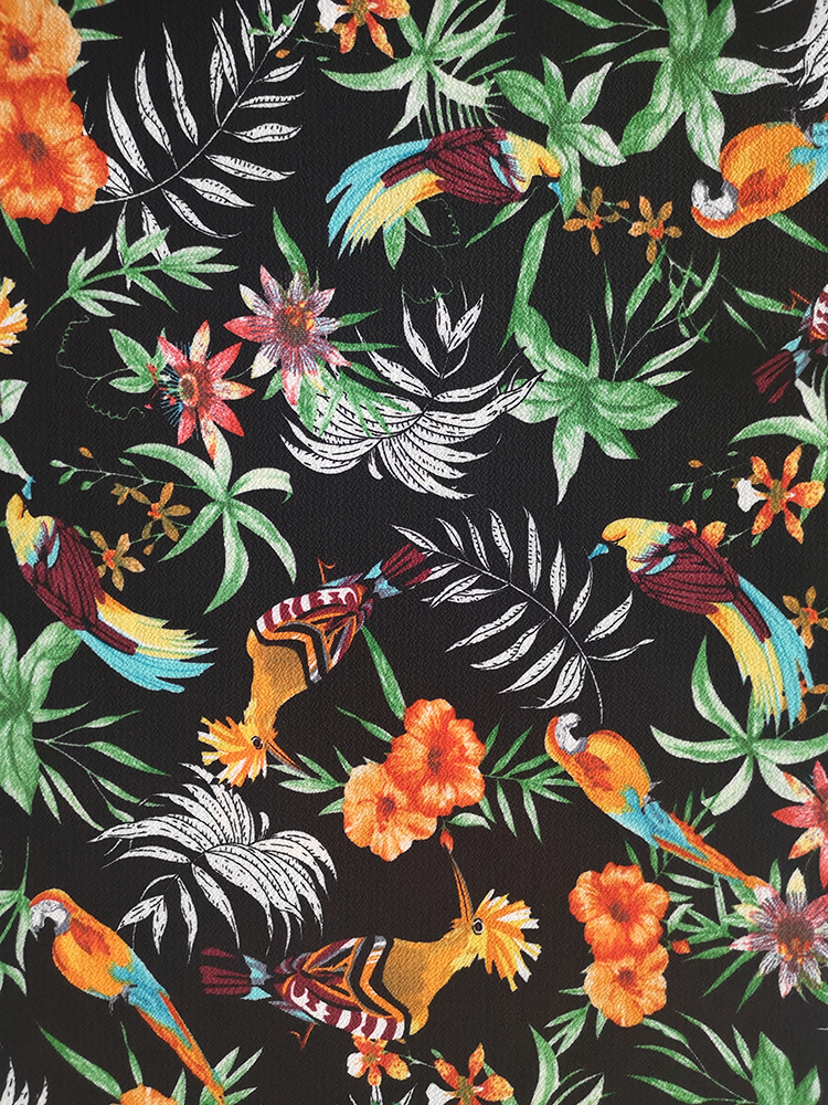 Birds Design Polyester Bubble Crepe Printing Fabric