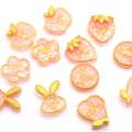 100Pcs Golden Edge Glitter Frucht Herz Erdbeer Birne flache Rückseite Planar Resin Cabochon für DIY Handwerk