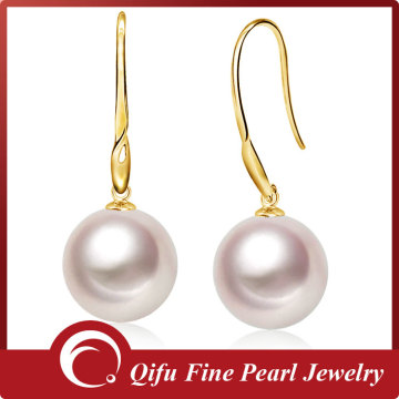 18K Yellow Gold Hook Freshwater Pearl Hanging Earrings
