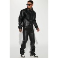 Flared Men's Black Leather Pants