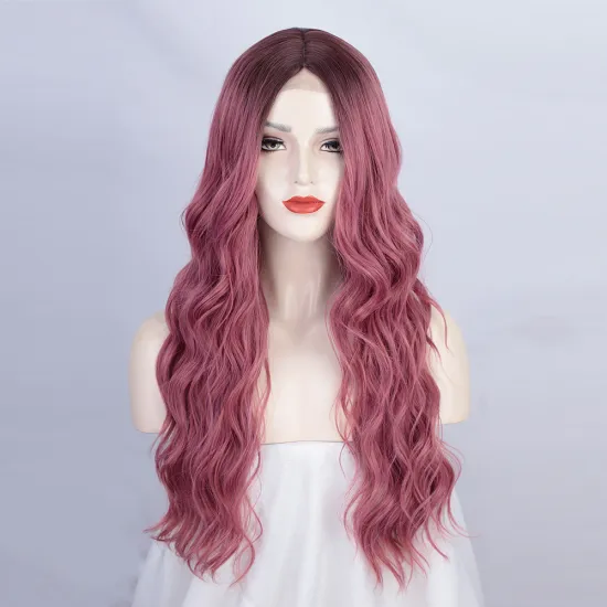 Vigorous Wholesale High quality Top grade Ombre dark red color super long body wave lace front synthetic hair wigs