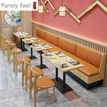 2022 New Wooden Frame Orange PU Booth Sofa Furniture for Restaurants