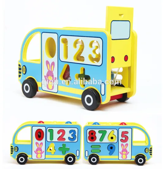 Wooden kids Assembling educational DIY toys Digital Big Bus
