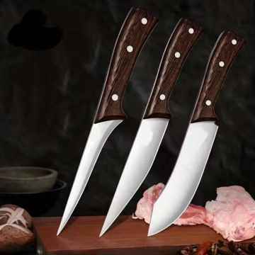 สแตนเลสสตีลมีดถังเต็มรูปแบบสำหรับการตั้งแคมป์กลางแจ้ง - 3pcs boning, การปอกเปลือกและมีดหั่น