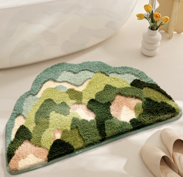 Non-Slip Household Bathroom Floor Mat, Entrance Door Mat with Flocking Design for Toilet Areas